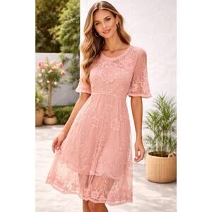 Orange Creek Boho Midi Dress Womens Size S/M Etherial Hippie Lace Peasant Floral